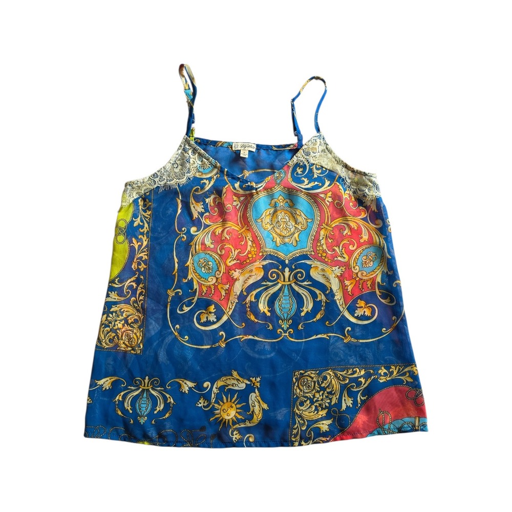Lily White Celestial Whimsy Festival Boho Maximalist Floral Laced tank top sz S